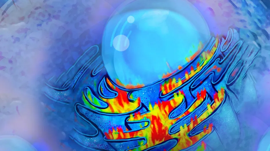Illustration of the endoplasmic reticulum of a cell undergoing ferroptosis. Ilustration by Nicoletta Barolini.
