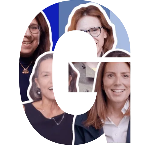 Block letter G filled with deans faces from various Columbia schools