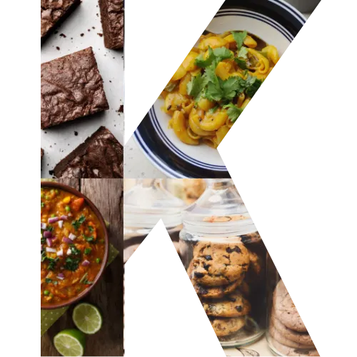 A block letter K with cooking dishes inside