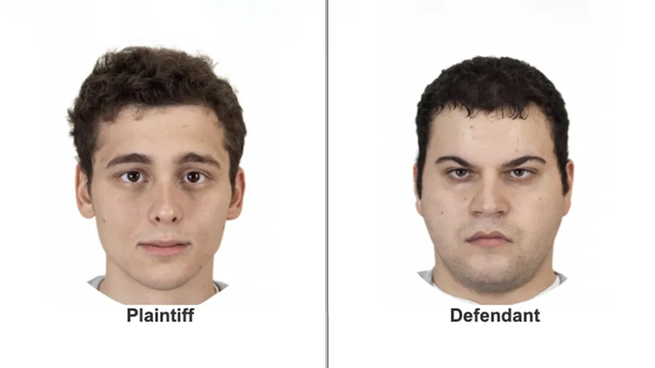 An example of the faces of a "trustworthy"-looking plaintiff and an "untrustworthy"-looking defendant that were shown to some study participants.