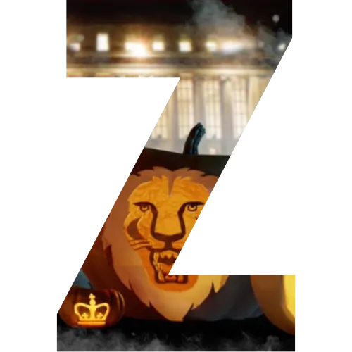 A block letter Z with a Halloween pumpkin in it.