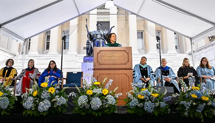 Interim President Katrina Armstrong addresses new students the School of General Studies Convocation