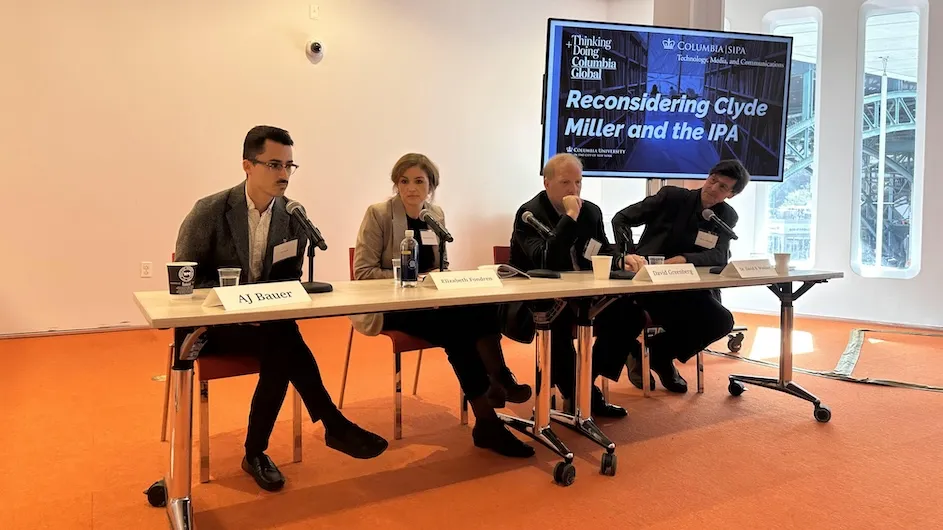AJ Bauer of the University of Alabama speaking at a recent conference comparing efforts to fight propaganda in the 1930s with today's online mis/disinformation.