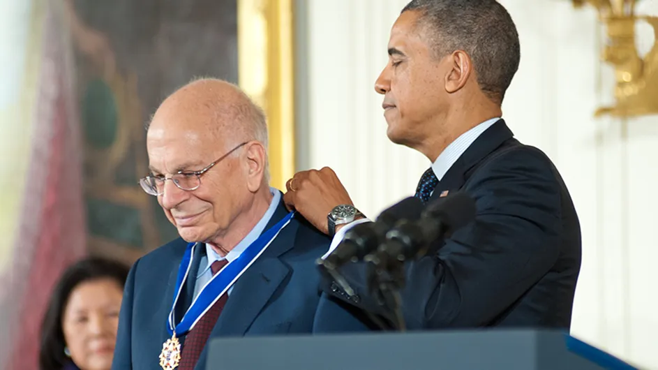 Psychologist Daniel Kahneman receives the Presidential Medal of Freedom from President Barack Obama at a ceremony at The White House on November 20, 2013.