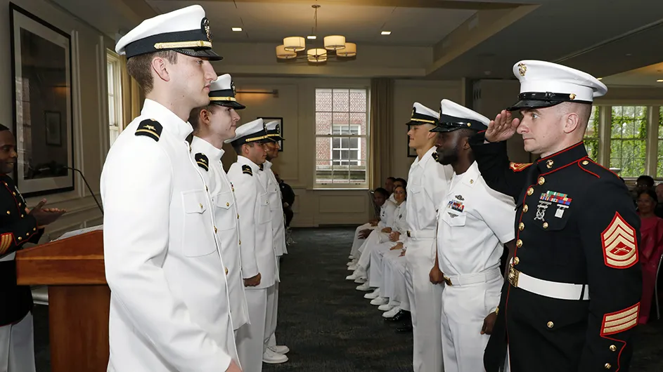Four Columbia students in NROTC are commissioned on May 16, 2024.
