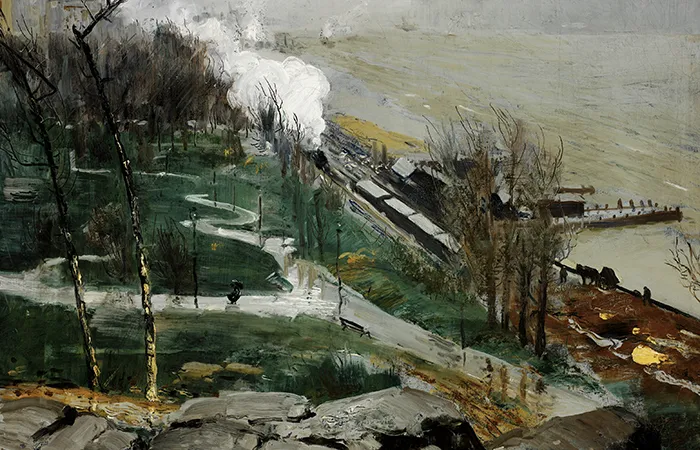 George Wesley Bellows, Rain on the River, 1908. Oil on canvas. Courtesy of the RISD Museum, Providence, RI.