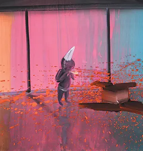 Tala Madani, Situation Room, 2020. Oil on linen; courtesy Pilar Corrias Gallery.