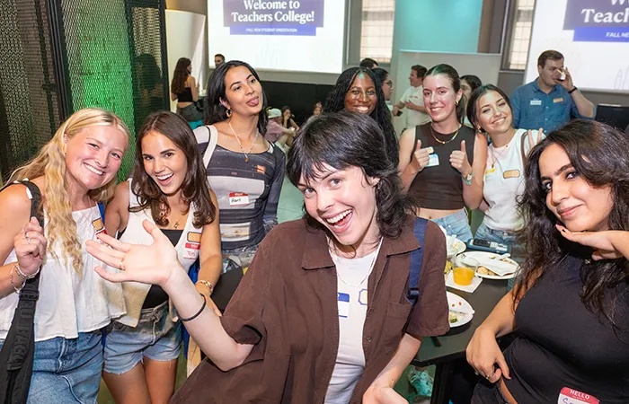 Students gather at Teachers College orientation. 