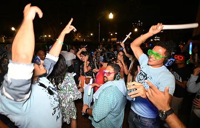 Students dance on campus during a Low-Lapalooza: Silent Disco, hosted by University Life, on Sept. 6.