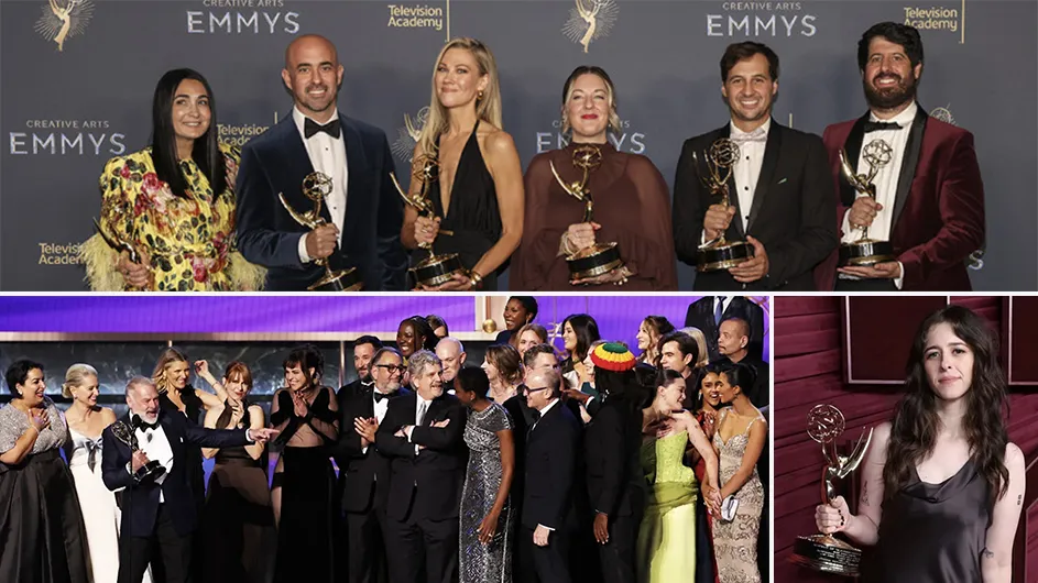 A collage of Emmy Award winners 