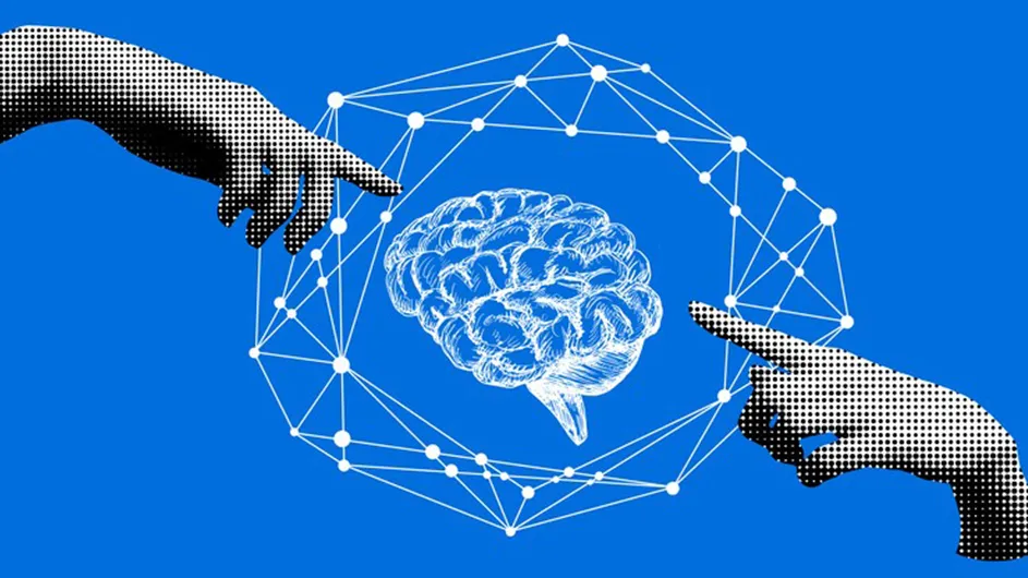Fingers touch a graphic brain