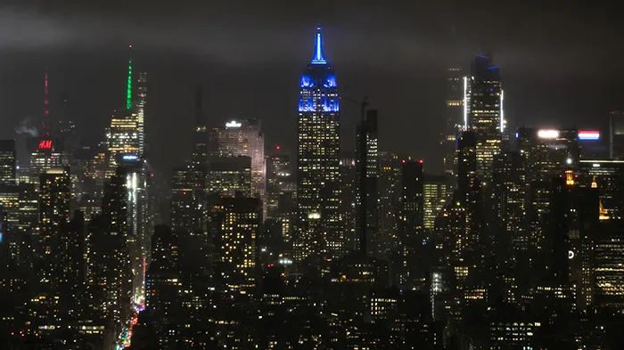 The Empire State Building glows blue for Columbia grads on the night of May 21, 2025. 
