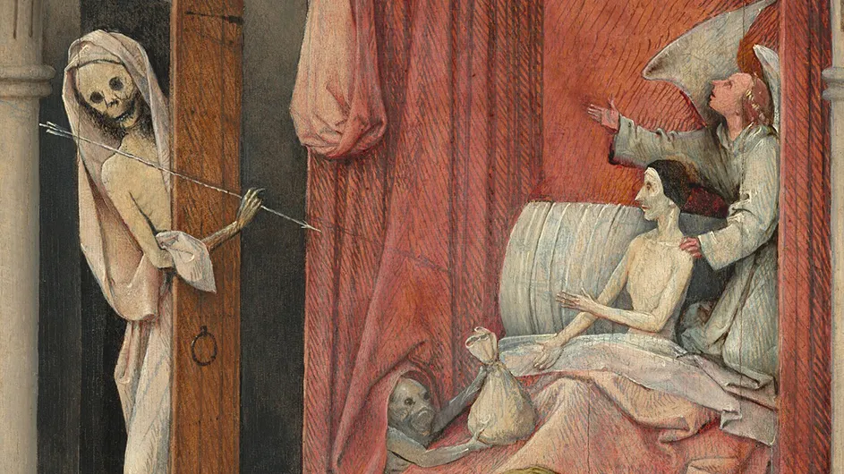 A detail of "Death and the Miser" by Hieronymous Bosch, circa 1485-1490; National Gallery of Art, Samuel H. Kress Collection.