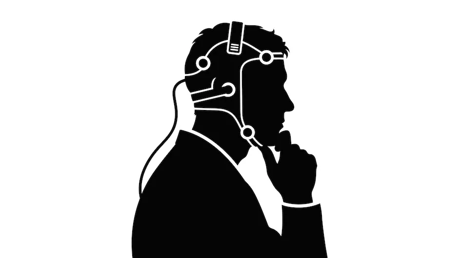 Illustration of a person wearing an EEG cap.