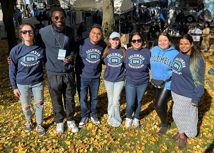 Emily Taylor and Friends at Commencement in Columbia sweatshirts. 