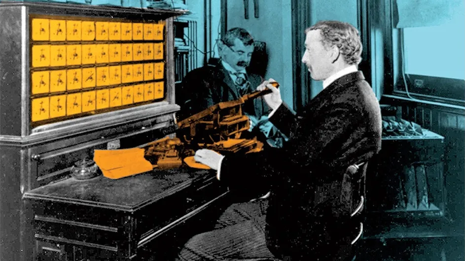 Census Bureau employees use a Hollerith tabulator in 1904. 