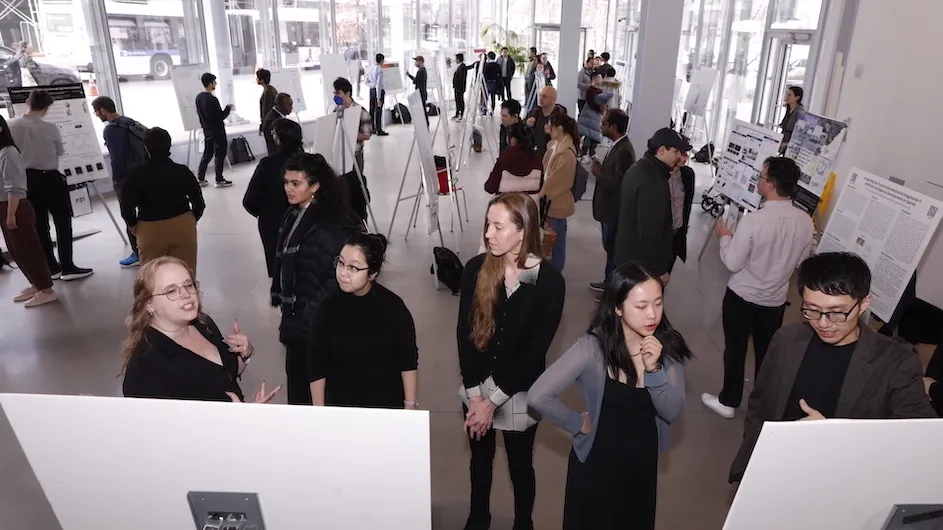 Researchers present their work at a poster session at Columbia's Manhattanville campus as part of the Columbia AI Summit.