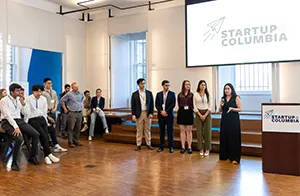 Columbia University student Sara Gomez Horta speaks at a Startup Columbia event.