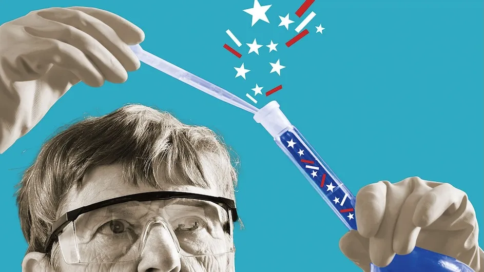 Illustration of a scientist with a beaker.