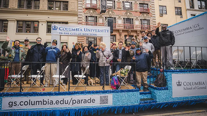 Columbia’s student veterans aboard the School of General Studies Veterans Day Parade float. 