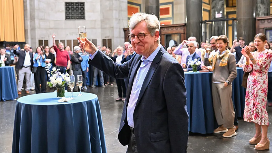 Michael Woodford, Columbia University’s Newest Nobel Laureate, raises a glass.