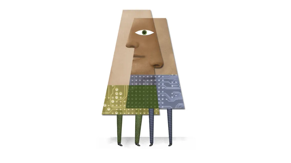 Illustration of ominous human eye lurking suspiciously.