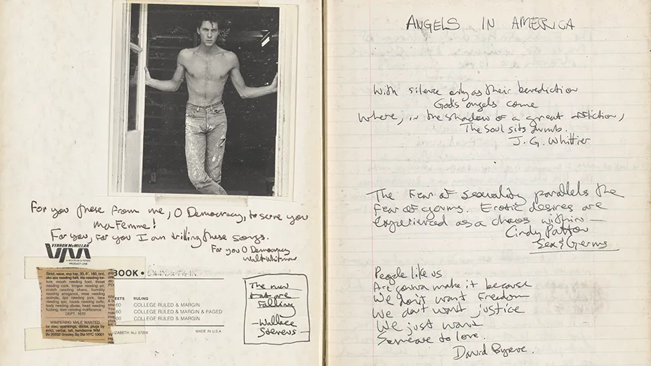 “Angels in America” notebook 1, inner cover and page 1 (1990-1992), Kushner Archives, Rare Book & Manuscript Library, Columbia University.