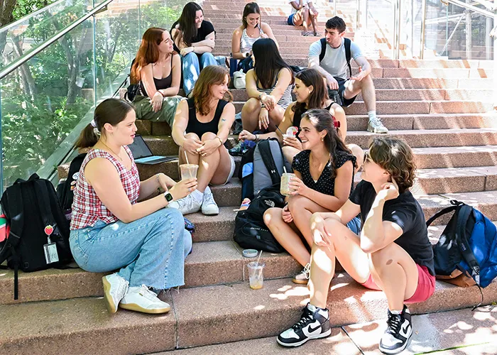 Students gather on Columbia University Irving Medical Center’s campus on the first day of classes. 
