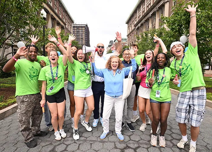 Jennifer Mnookin, Josef Sorett, and Shih-Fu Chang pose with NSOP leaders during move-in.