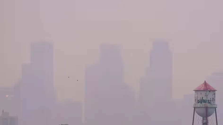 Wildfire smoke over Minneapolis.