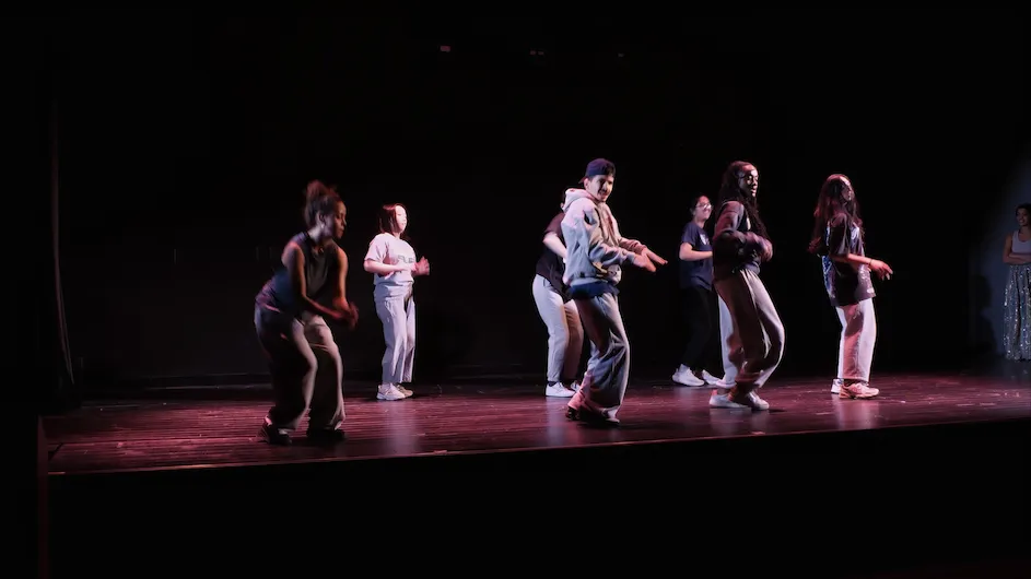 Columbia University students rehearsing a dance routine for a staged production from “Dance Haven”