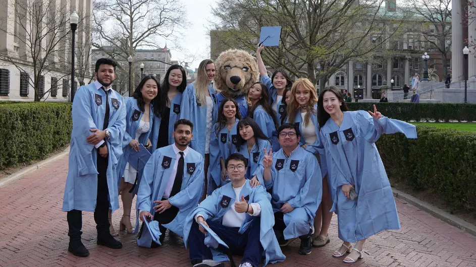 A graduate group photo near Earl Hall on Columbia’s campus.