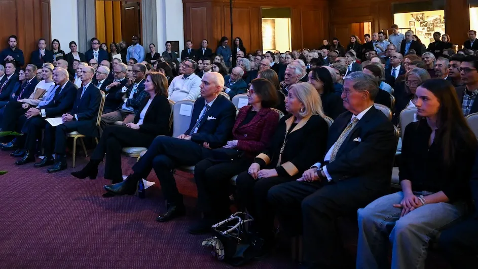 Faculty Room at Low Library was filled with deans and senior administrative, faculty, and student leaders, public officials, alumni, and student press.