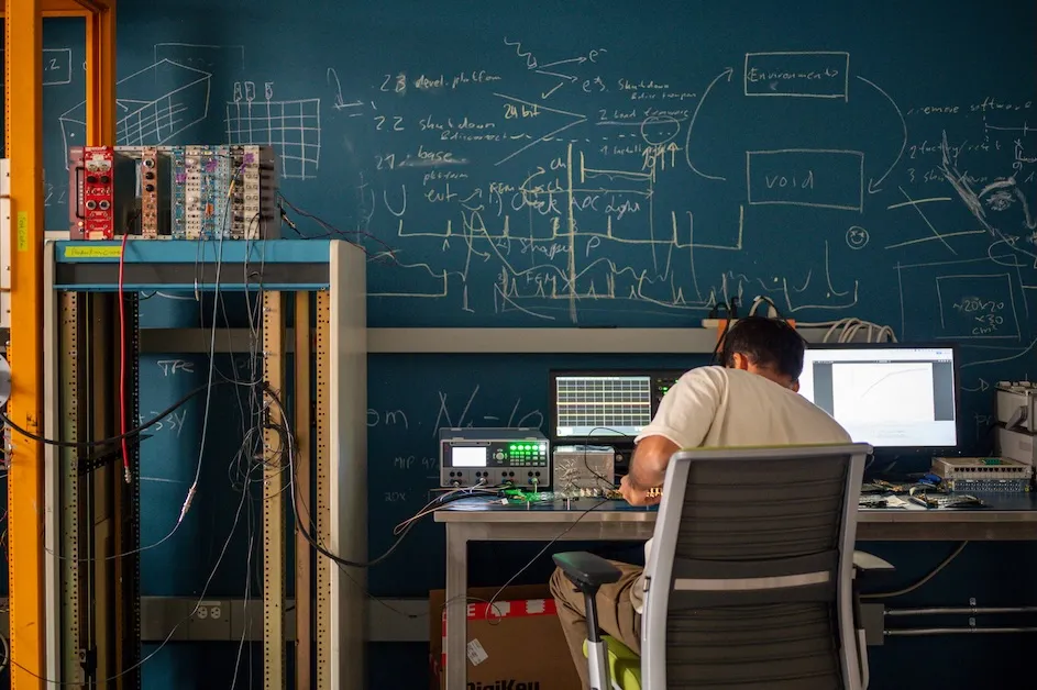 A researcher in the lab of Professor Georgia Karagiorgi at Nevis.