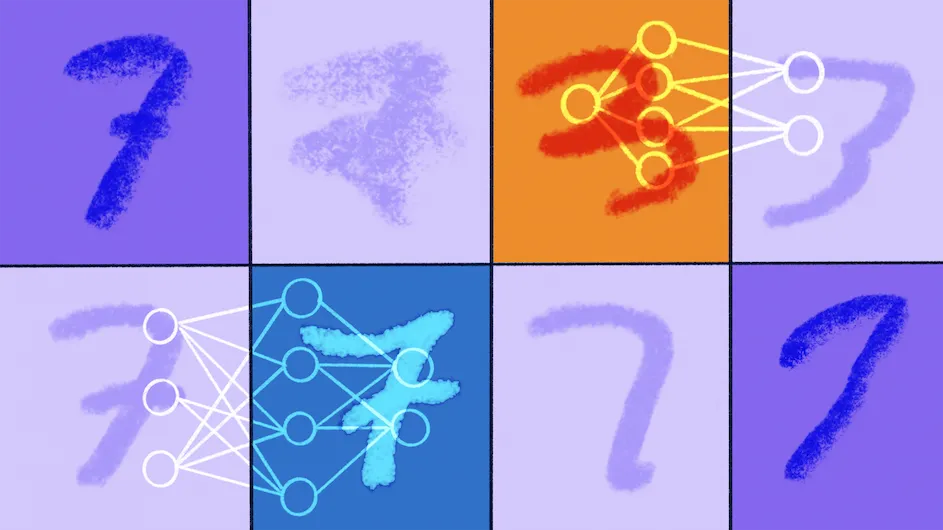 A set of 'ambiguous stimuli' that some models recognize as a number 7, and some recognize as a number 3.