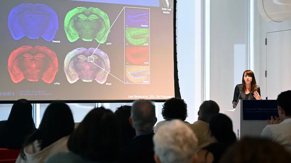 Christine Denny, PhD, presenting research on the molecular mechanisms underlying memory.
