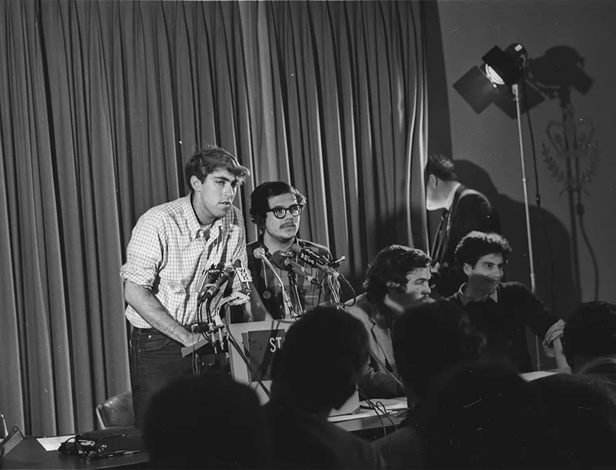 Student holding a press conference