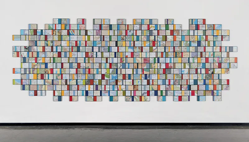 Colorful art installation on white wall