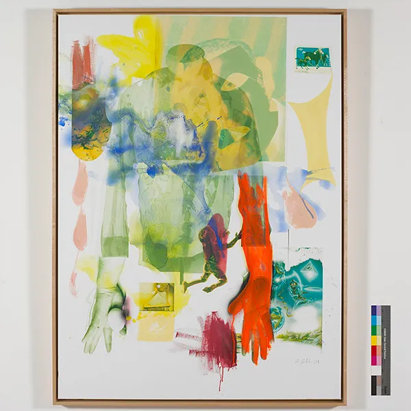 Red green and yellow abstract painting