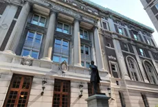 The facade of a building with columns