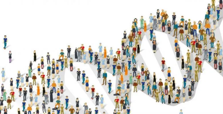 Illustration of people standing in a helix shape