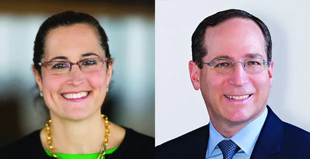 headshots of Lisa Carnoy and Jonathan Lavine side by side