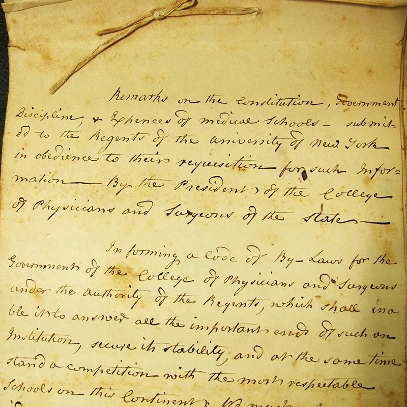 manuscript of a Samuel Bard writing at Columbia