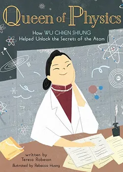 graphic of smiling Asian woman with black hair, pearls and white lab coat - it's a book cover