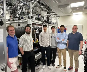 The members of the BEC team at Columbia, from left to right: Associate Research Scientist Ian Stevenson; PhD student Niccolò Bigagli; PhD student Weijun Yuan; Undergraduate student Boris Bulatovic; PhD student Siwei Zhang; and Principle Investigator Sebastian Will. 