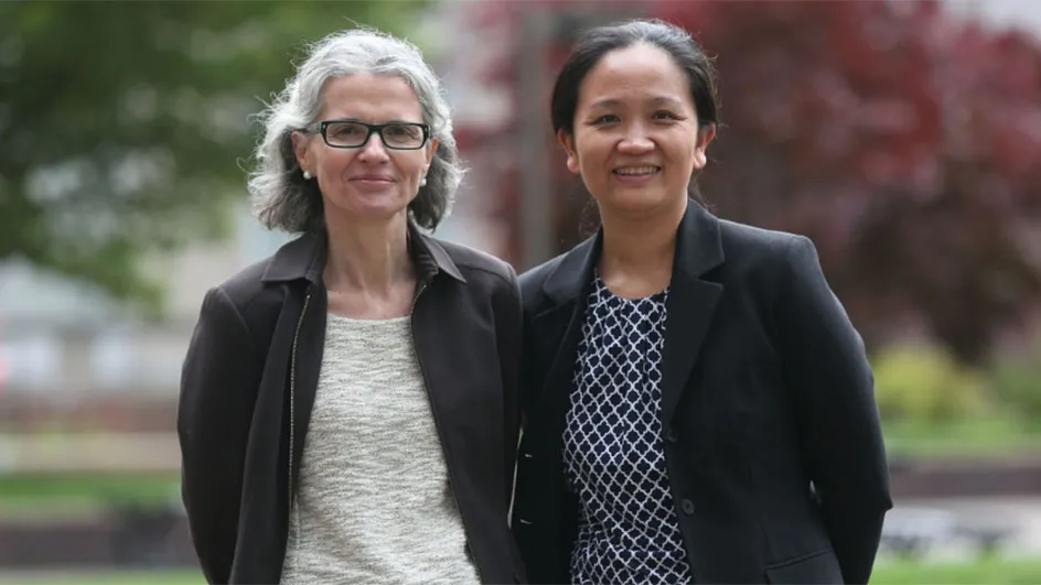 Maria Uriarte, left, and Tian Zheng bring ecology and data research together to mitigate the effects of climate change. 