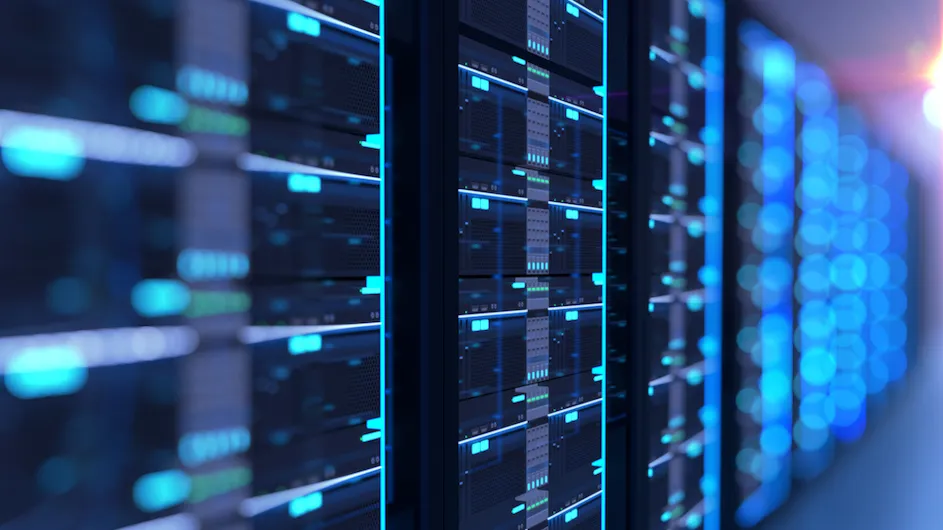 The inside of a data center, the structure which houses servers.