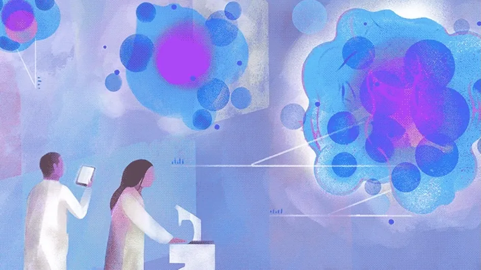 Illustrated image of scientists in the lab.