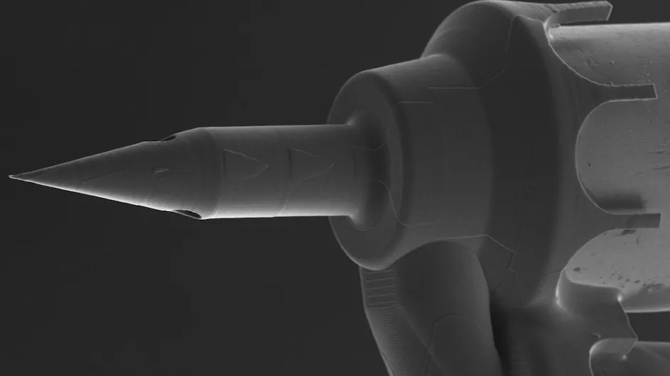 A tiny 3D-printed microneedle designed by a close-knit team of Columbia physicians and engineers.