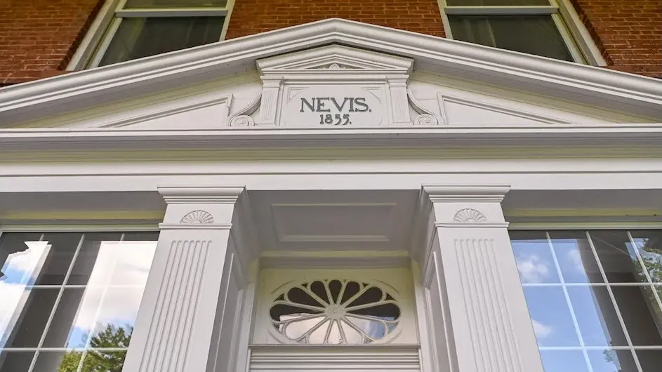 A view of Nevis, a house built by James Hamilton—the fourth child of American Founding Father Alexander Hamilton—on Columbia University’s Nevis campus.